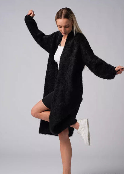 Maskot Grey Faux Fur Long Cardigan