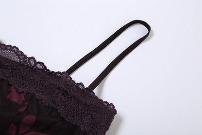 Burgundy Floral Patterned Long Dress