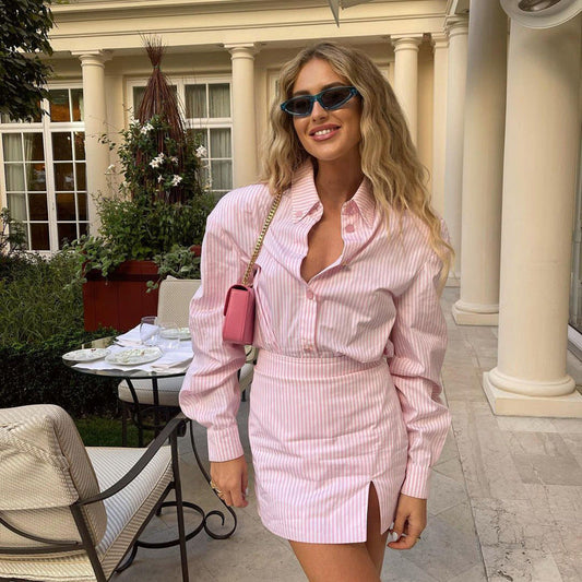 Olivia Striped Shirt and Skirt Set