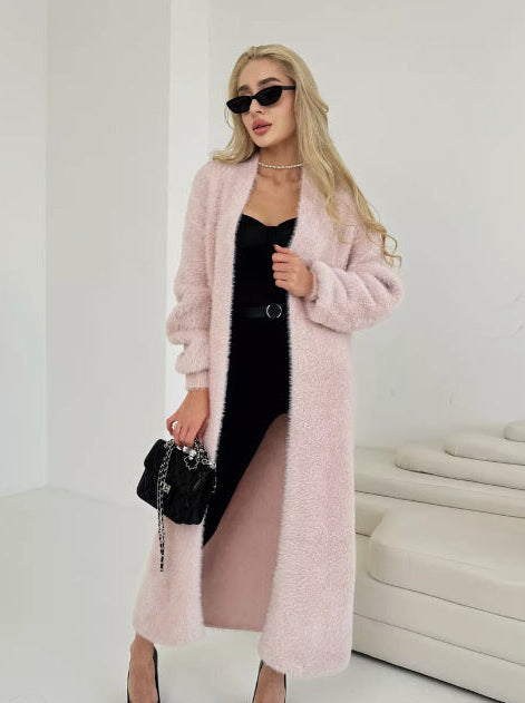 Maskot Grey Faux Fur Long Cardigan