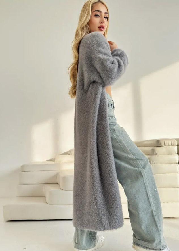 Maskot Grey Faux Fur Long Cardigan